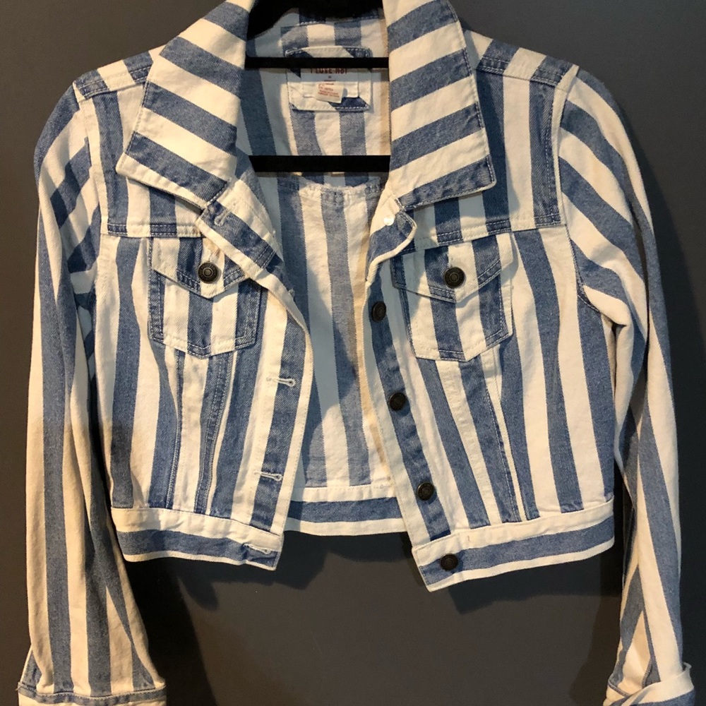 Cropped, striped denim jacket